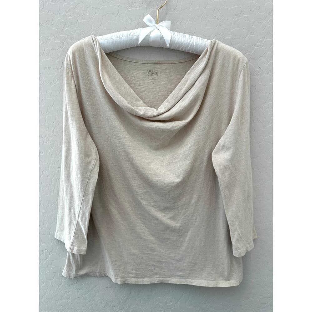 EILEEN FISHER Garnet Hill Organic Pima Cotton Beige Cowl Neck Top Sleepwear